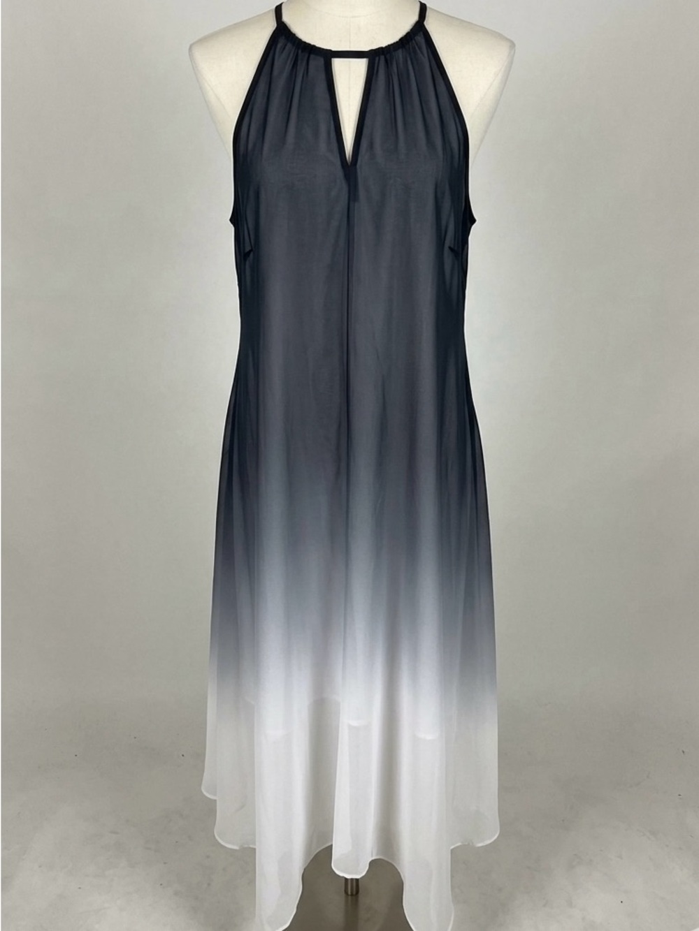 INC International Concepts Black White Ombré Halter High Low Dress L NWT